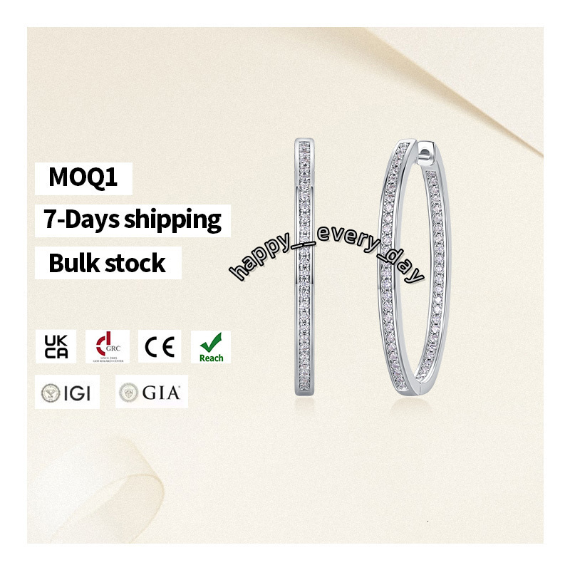 Fast Delivery 925 Sterling Silver Moissanite Hoop Earrings for Women 1.2mm VVS Clarity Pave Set Moissanite