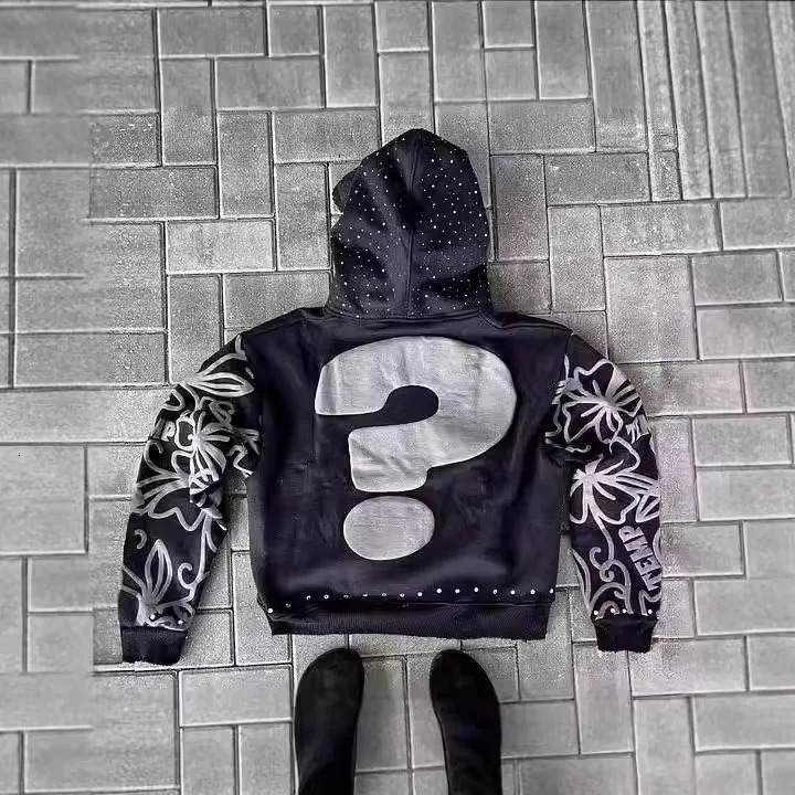 American letter foam print street trend Y2K destruction hoodie loose pullover sweater 250529