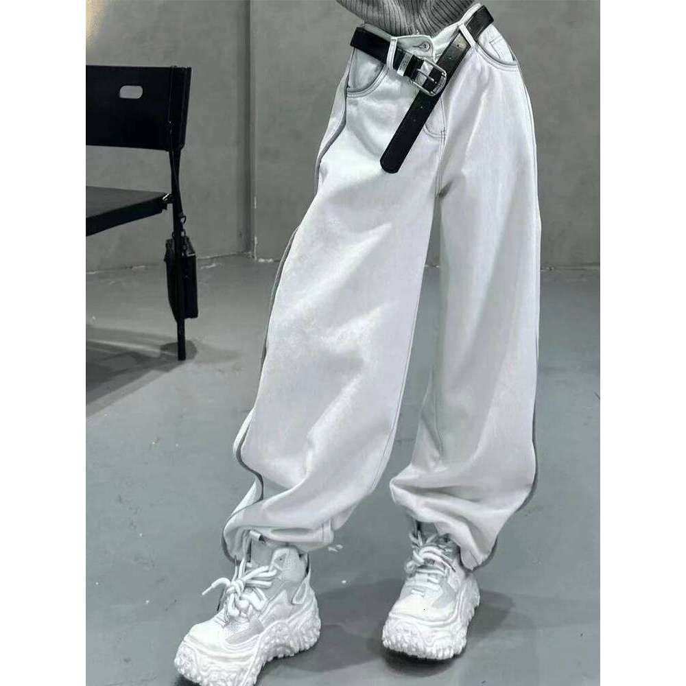 2025 NEW Splicing White High Street Straight Leg Fashion Y2k Style American Spring Oversized Women's Loose Jeans