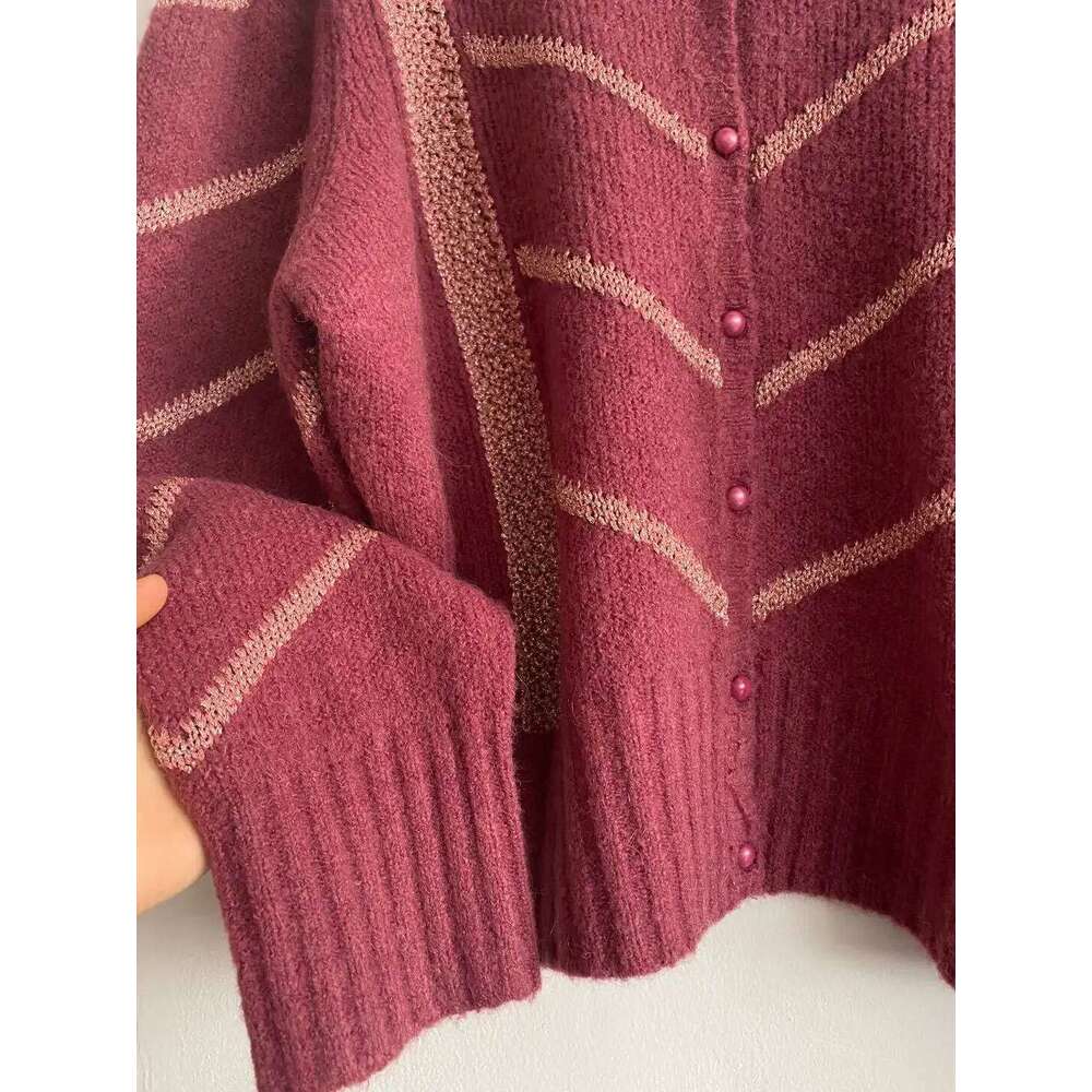 Women 2024 Early Autumn New Mohair Round Neck Single-Breasted Loose Knitted Cardigan