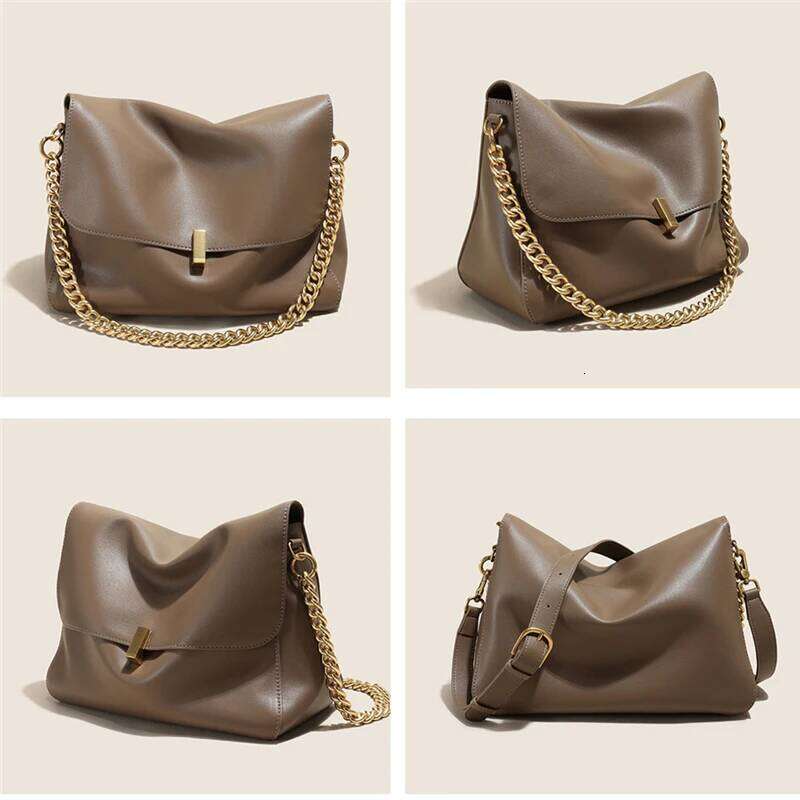 Toptrends Genuine Leather Large Chain Shoulder For Women 2025 Designer Office Messenger Bags Satchel Cow Ladies Handbags