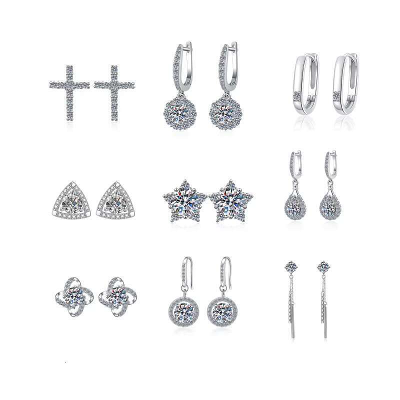 Vvs Diamond Moissanite Color bar Hoop Star Custom Screw Back Cluster square 5mm S925 Silver New Chinese Stud Moissanite Earrings