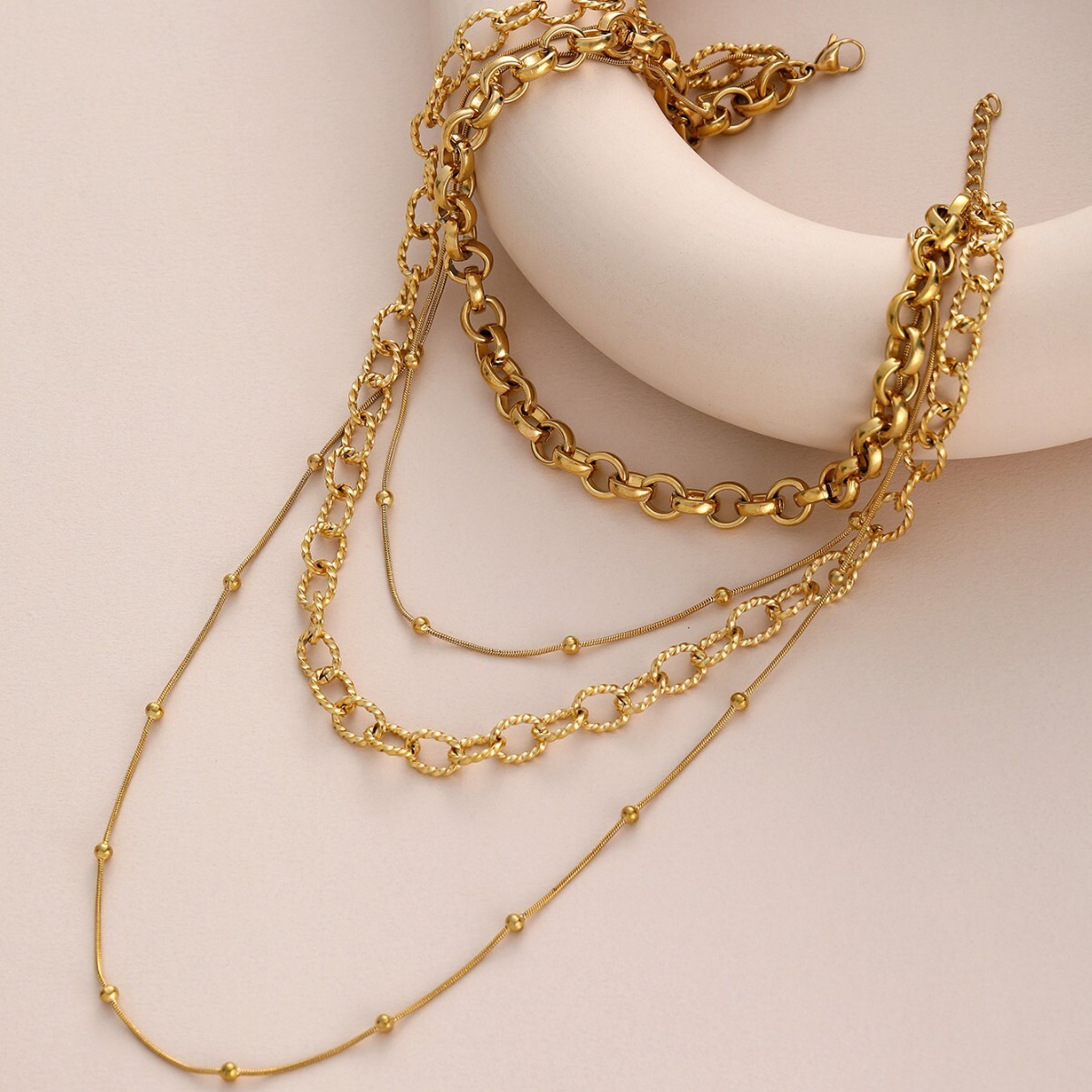 Style Multi-layer Bead Chain Gold-plated Personality Fashionable Daily Titanium Steel Non-fading Necklace for Women