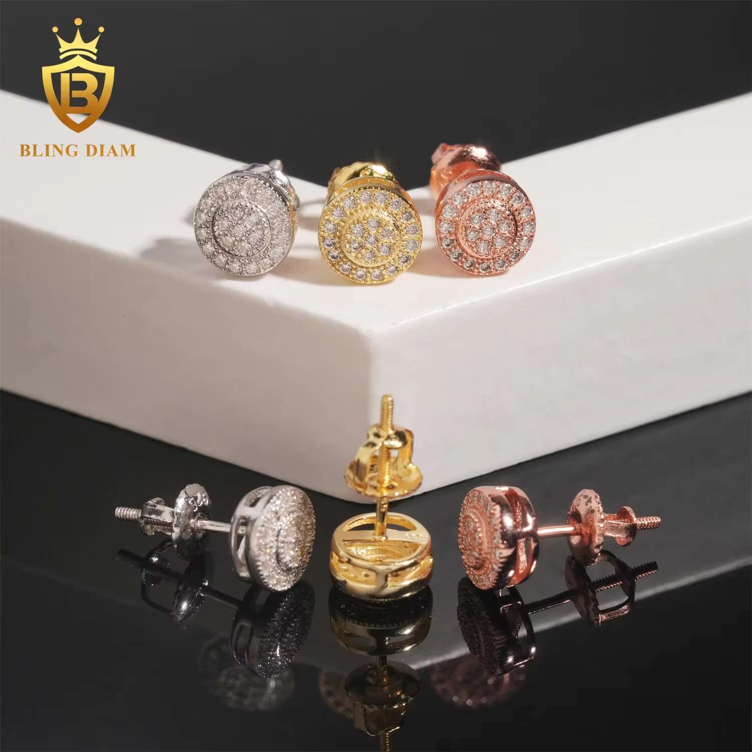 Factory Wholesale Price 925 Silver Earrings Iced Out Vvs Moissanite Earring Round Cut Diamond Fine Jewelry