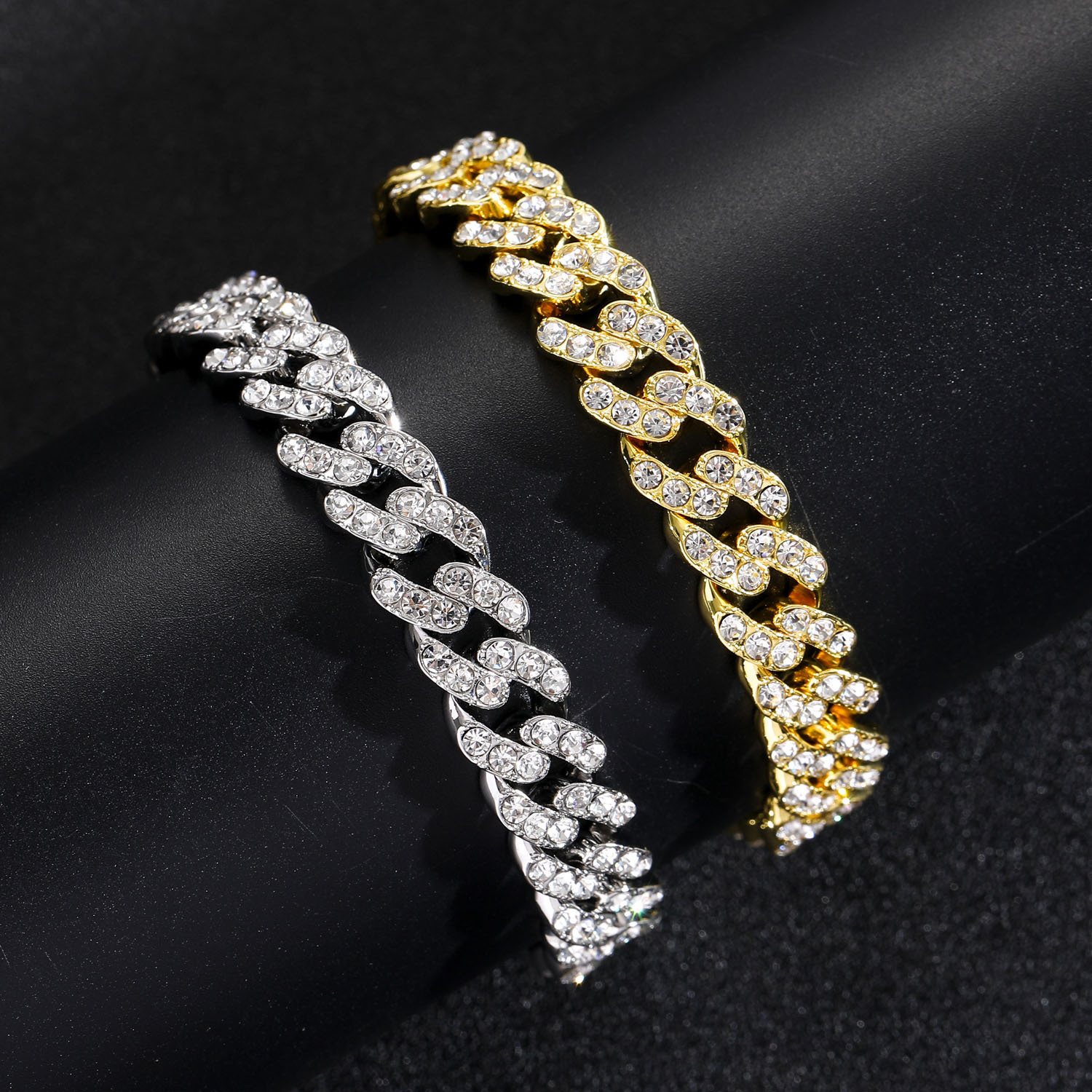 Hip hop Moissanite bracelet 12mm single row full drill mens flip buckle hip hop Cuban Bracelet moissanite