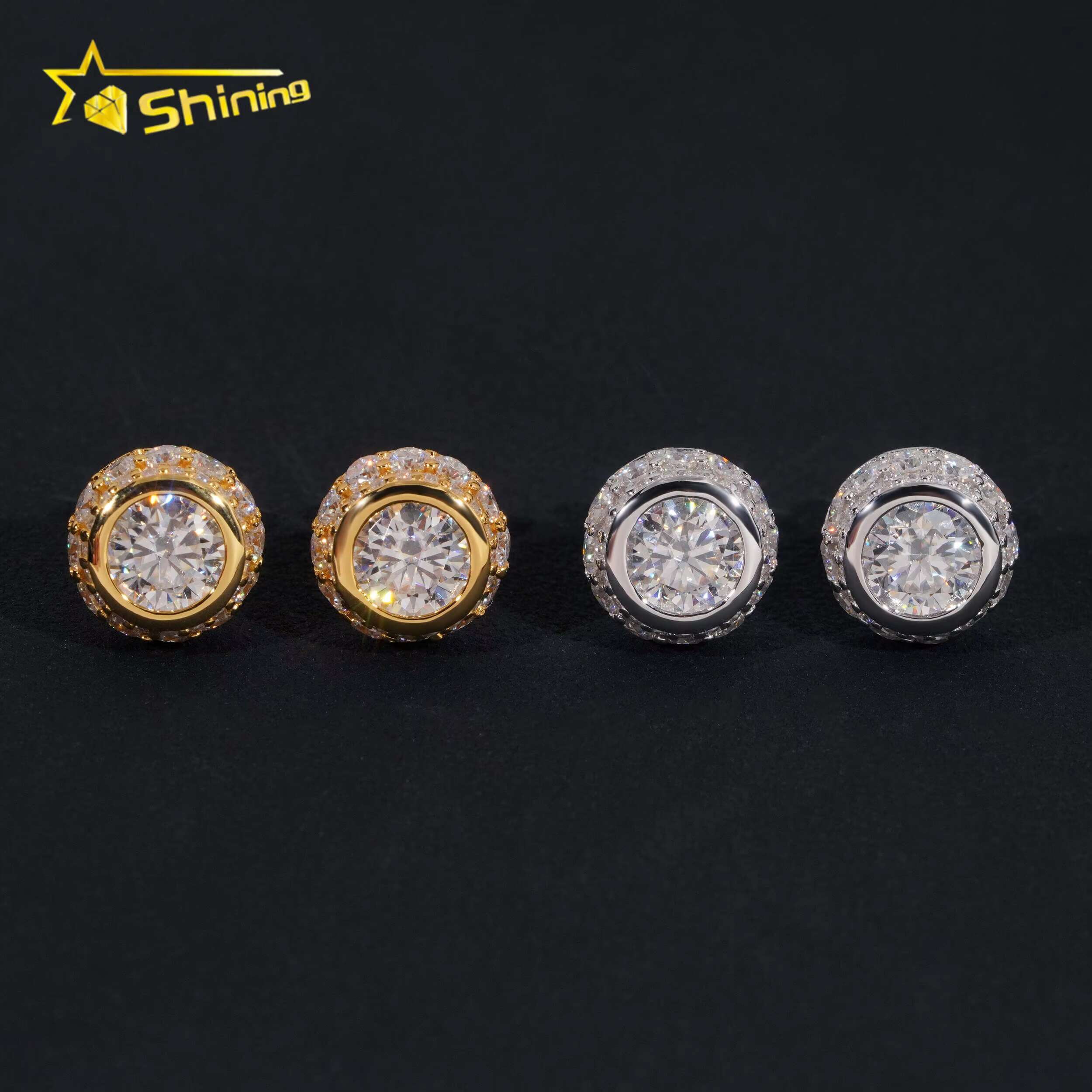 Hip Hop Luxury Gold Plated Bezel Setting 1ct Diamond Mens Silver Iced Out Moissanite Earrings