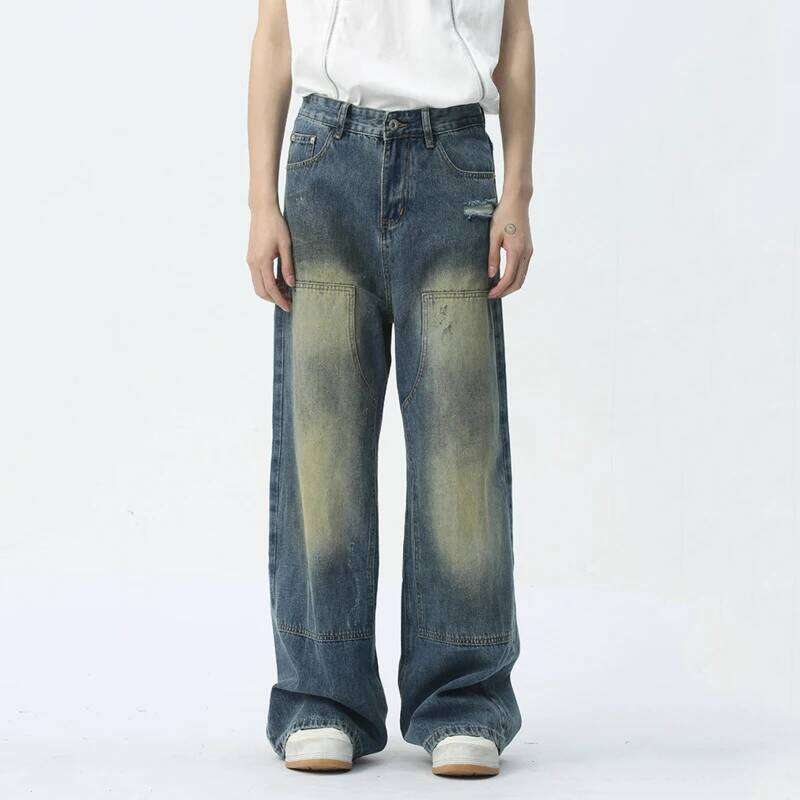 IEFB Make Old Men Jeans Trend Patchwork Pocket Zipper Casual Male Denim Pants New Fashion Wide Leg Trousers Summer 9C5420