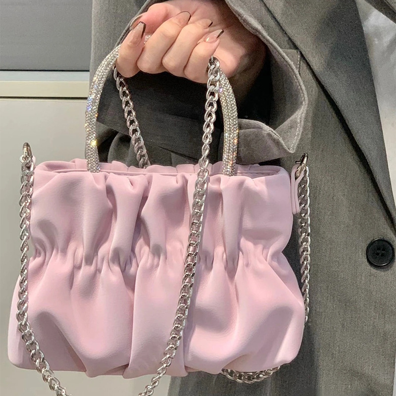 designer 2025 New Diamond Handbag Elegant Socialite Macaron Fresh Pleated Cloud Chain Crossbody Bag Handheld