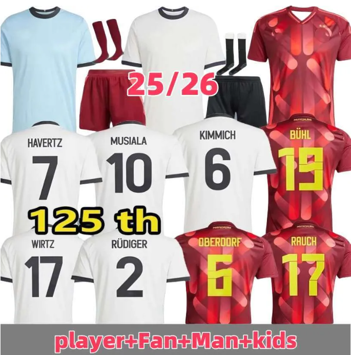 25- 26 HAVERTZ BRANDT SANE Football Shirt 125th Anniversary 2025 German National Team Football Shirt GNABRY MULLER HOFMANN KIMMICH Men's and Children's Set