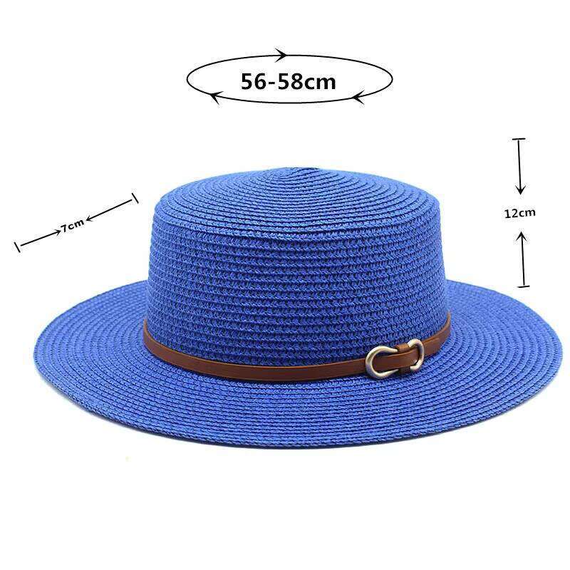 Hot Selling Fashion Women Summer Beach Sun Paper Straw Flat Top Boater Hat With Trendy Belt