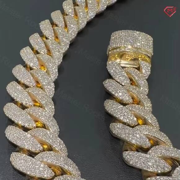 18mm rapper Miami necklace with 4 rows of sier gold-plated Moissanite Cuban chain