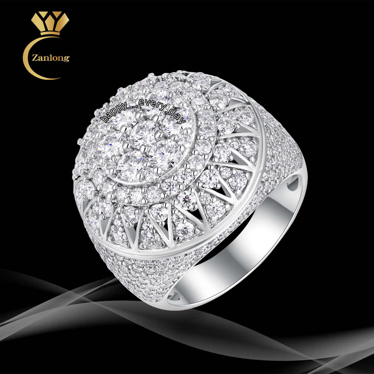 Wholesale Custom Full Ice Out Round Moissanite Ring S925 Sterling Silver 18K Gold Plated Mens Hip Hop Rapper Jewelry
