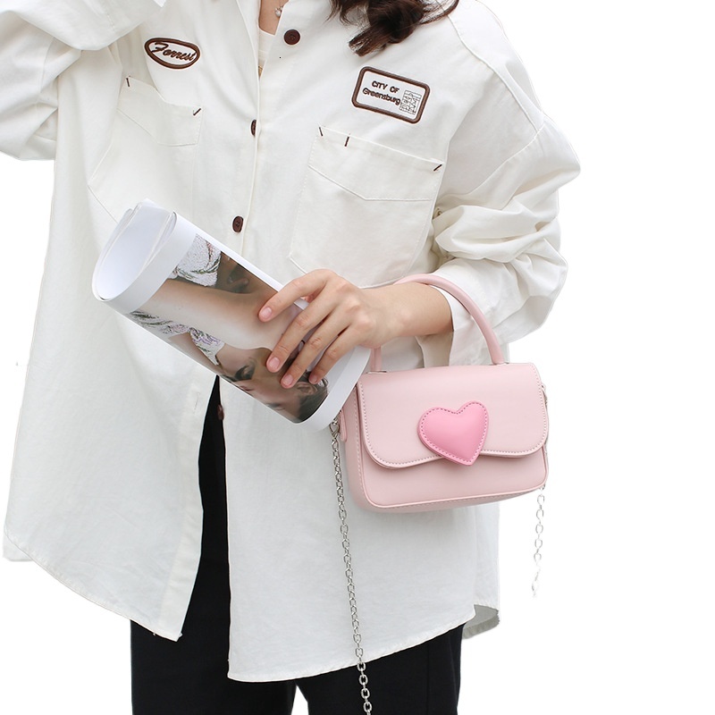designer 2025 New Pink Heart Color-Block Small Square Bag Fashion High-End Handbag Fresh Simple Versatile Chain Bag