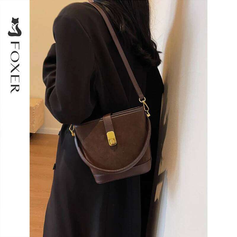 FOXER Cute Crossbody Bucket For Women PU Shoulder Bags Purse 2025 Lady Fashion Retro Girl's Handbag Bag Special Gift