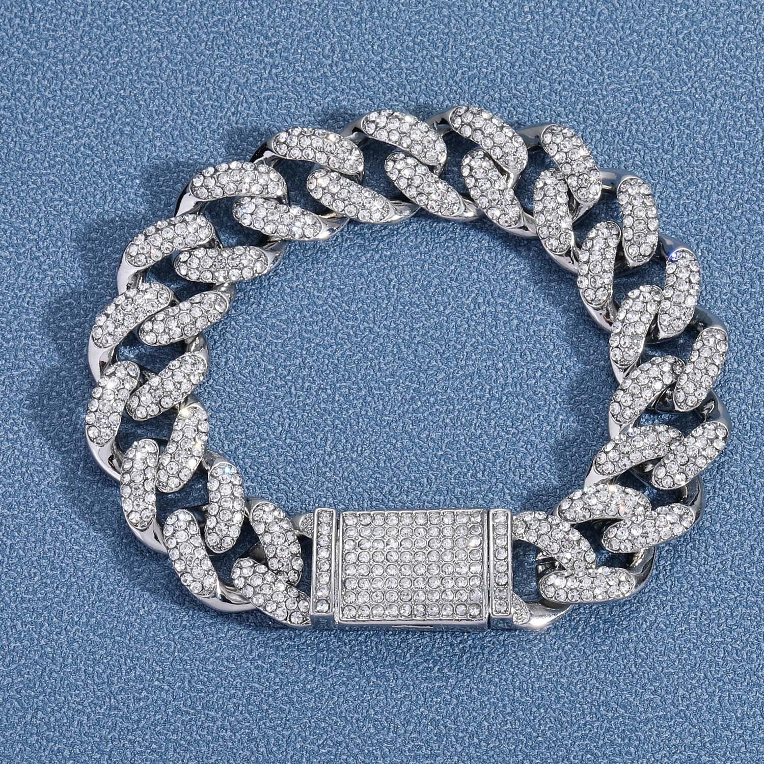 Moissanite bracelet hip hop 15mm three row diamond Cuban Bracelet full of diamond personality trendsetter mens hip hop Bracelet moissanite