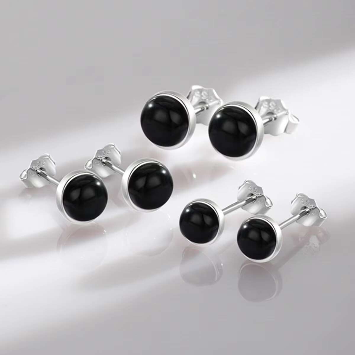 Women Jewelry Moonstone Stud Earrings Black Turquoise 925 Sterling Silver Agate Trendy Environmental Friendly OEM ODM Zircon