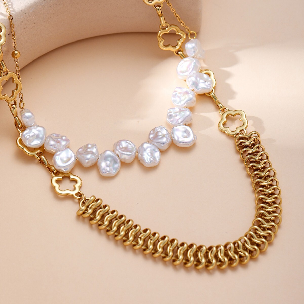Imitation Pearl Splicing Necklace Women's Light Niche High-end Simple Elegant Collarbone Summer