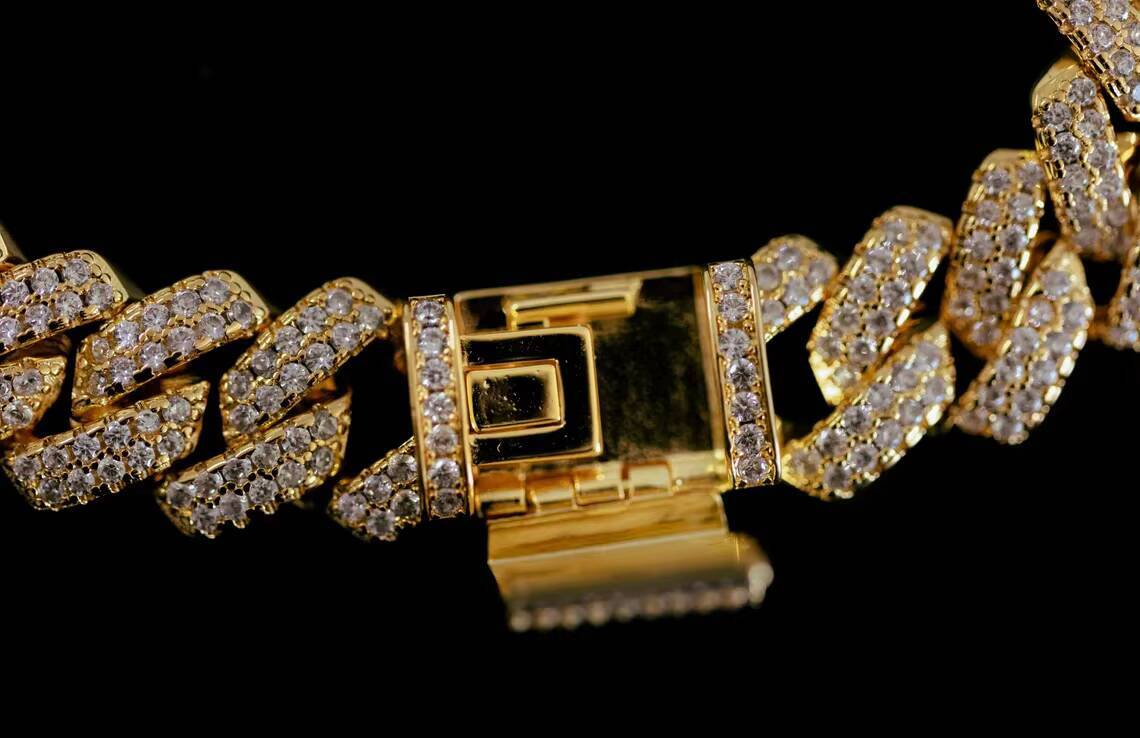 10MM Cuban Chain Him, VVS Moissanite Dia Gold Plated Bracelet for Gift