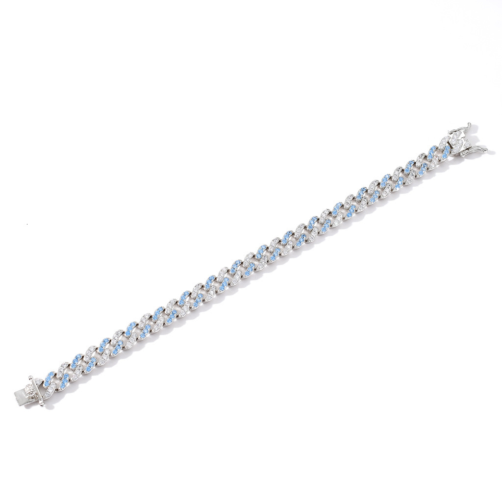 BRACELET 9mm single row blue and white Moissanite micro inlaid Cuban bracelet mens and womens simple hip hop accessories moissanite