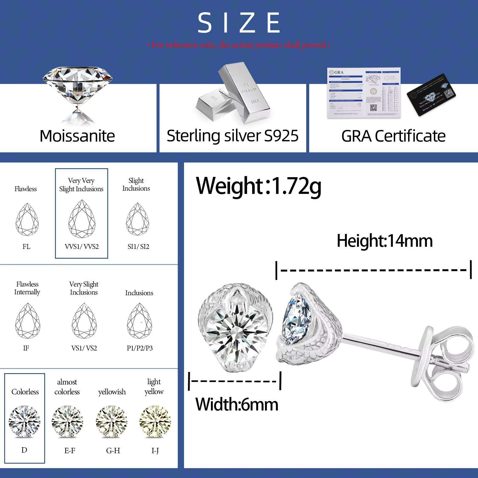 Fashion Rapper Jewelry Gold Plated 925 Sterling Silver VVS Moissanite Diamond Iced Out Cobra Solitaire Stud Earrings