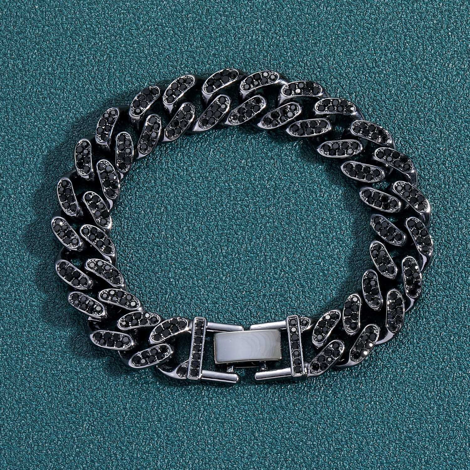 Bracelet Hip-Hop Men 13mm Black Diamond Cuban Chain Personality Trendy Men Moissanite Full Diamond Hip-Hop Bracelet moissanite
