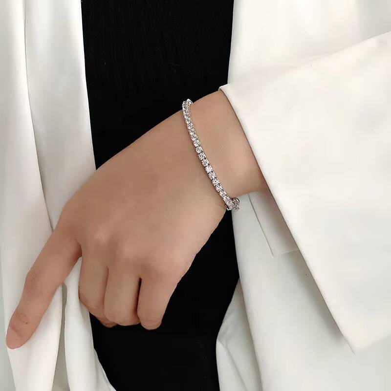 S Pure Sier Simple Elegant Tennis Quartz Bracelet 20 Points Single Row Full Fashion Jewelry