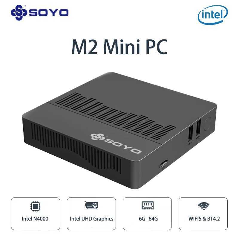 SOYO M2 mini PC Intel Win11Pro WiFi Bluetooth 4.2 Celeron N4000 CPU 6G RAM 64G M.2 SSD HDMI+VGA USB3.0 desktop portable computer X250602