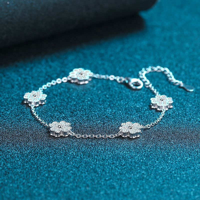 Sophisticated Floral-Themed 925 Sterling Chain Piece Adorned With Radiant Gemstones & Protective Symbol Charm