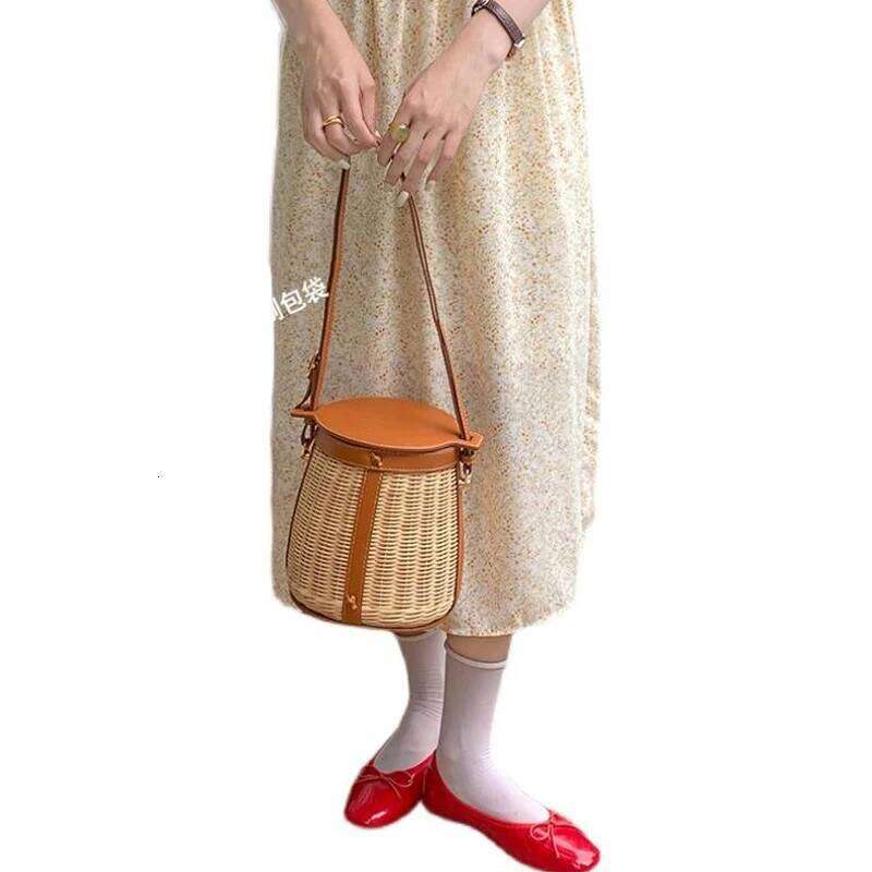 New Leather Women's Rattan Bucket Bag for women 2022 new handbags