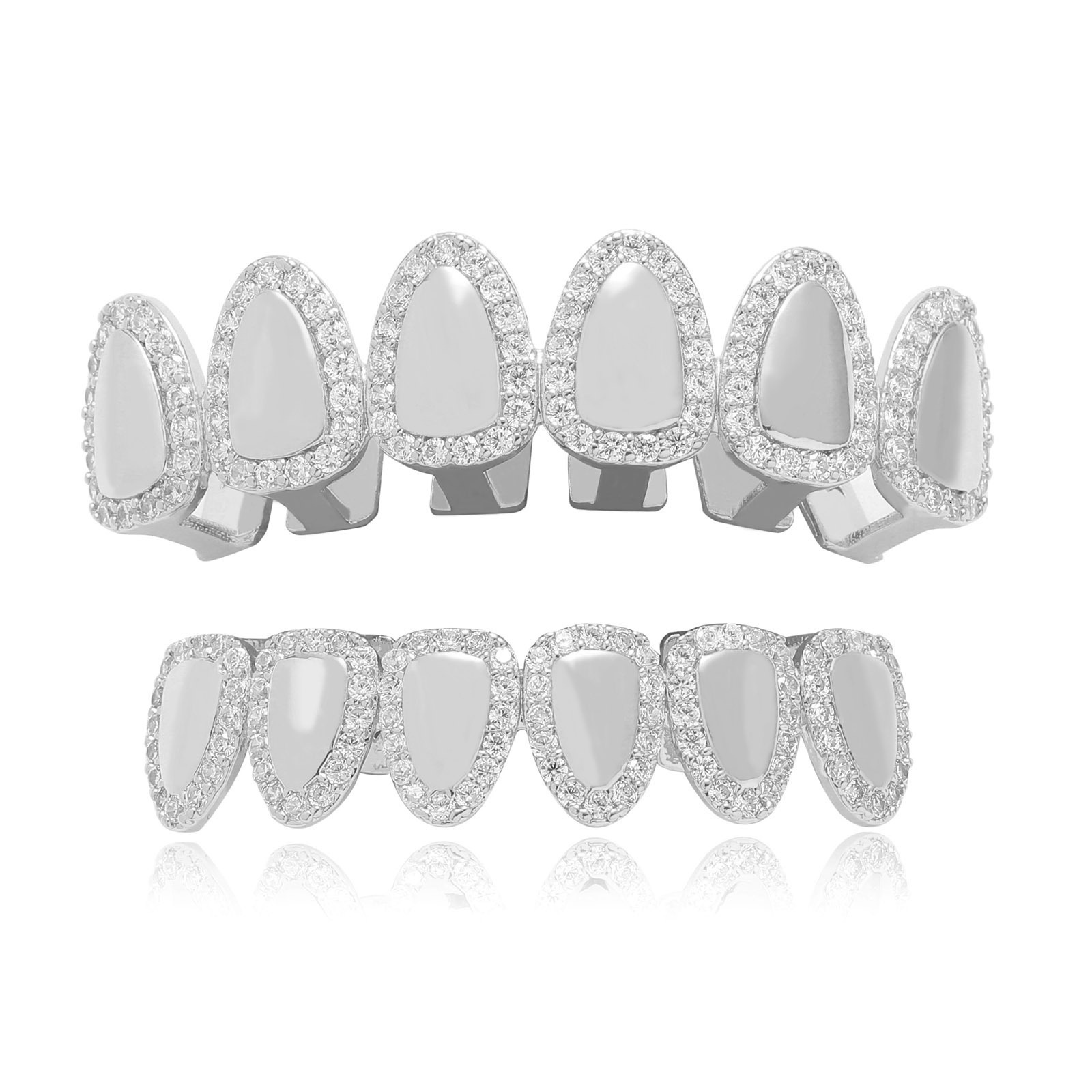 Meisa Hip Hop Teeth Set with Mirror Surface and Moissanite Six Teeth Big Gold Teeth Halloween Trendy Mens Personalized Accessories moissanite