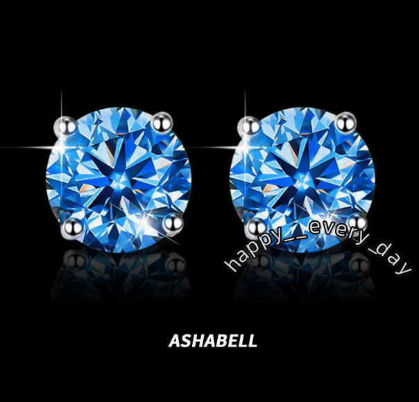 Pass Diamond Tester 1CT VvsD Color Blue Moissanite S925 Silver Hiphop Stud Earrings for Men and Women