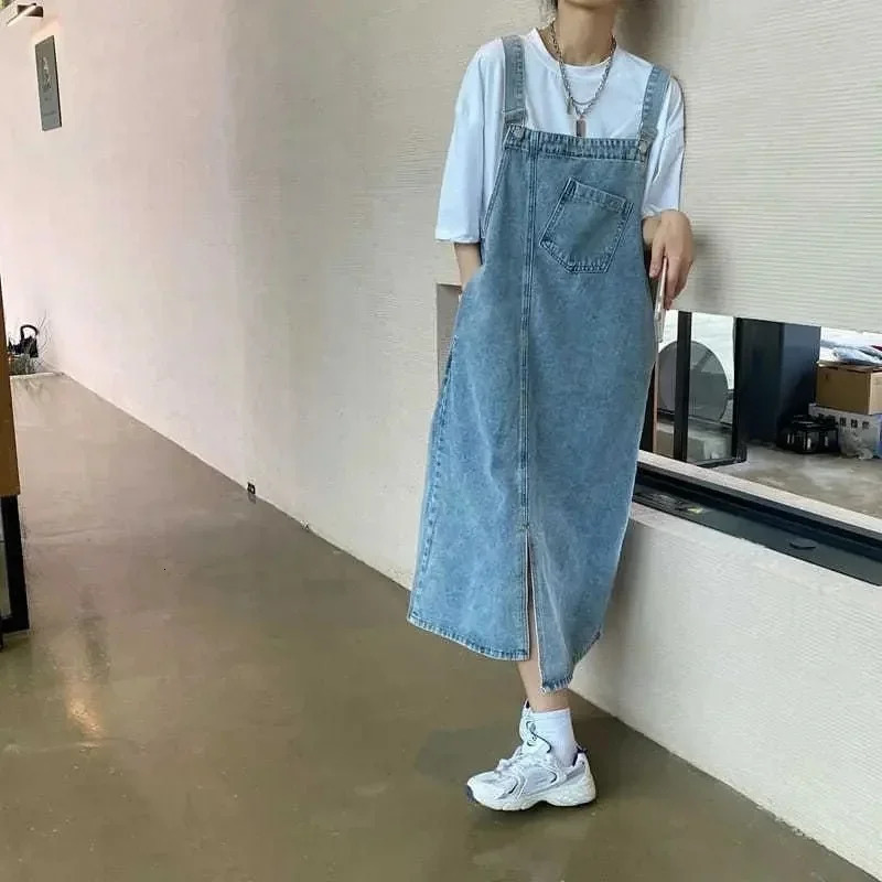 Spring Summer Denim Overall Dress Women Sleeveless Jeans Dresses Fashion Female Solid Slip Casual Loose Spaghetti Strap Dresses 250529