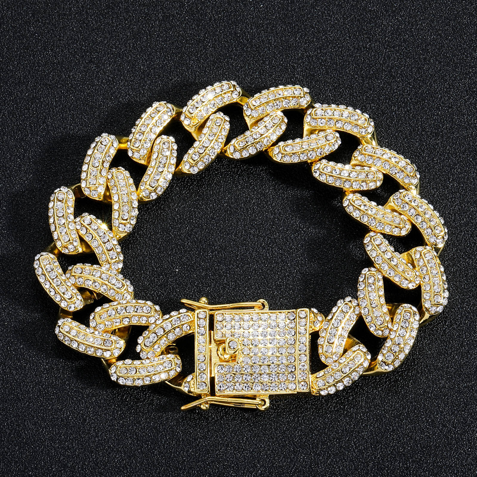 Bracelet hip hop CUBAN CHAIN 19mm three row diamond domineering mens hip hop Bracelet personalized trendy accessories moissanite
