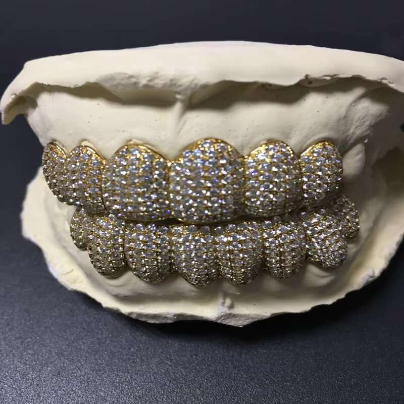 Custom 9K14K18K HIPHOP Full Diamond Braces Gold Plated Sterling Silver Inlay for Europe/United States Moissanite Main for Rap Teeth vvs