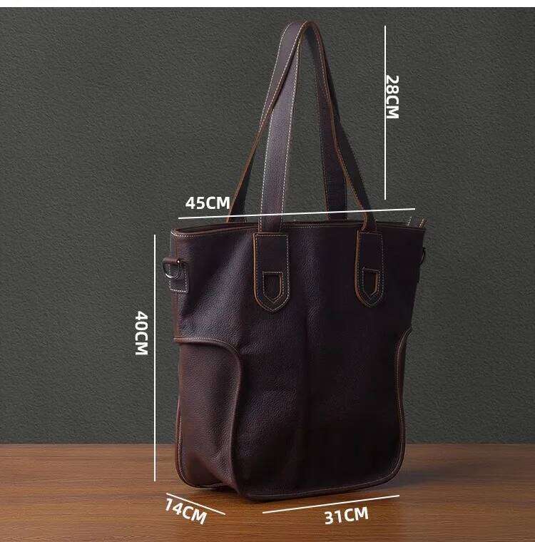 Large Capacity Vintage Natural Genuine Leather Men Tote Casual Simple Cowhide Oversized Shopping Shoulder Bag Handbag