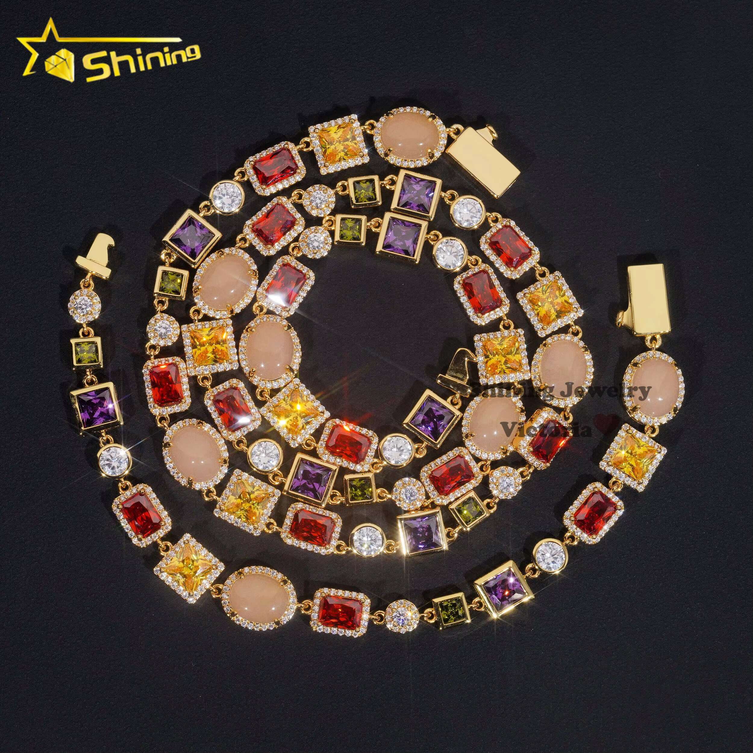 New Arrival Fashion Jewelry Men Stree Fashion Icd Out 5A Cz Multi Color Gemstone Hip Hop Mutif Necklace