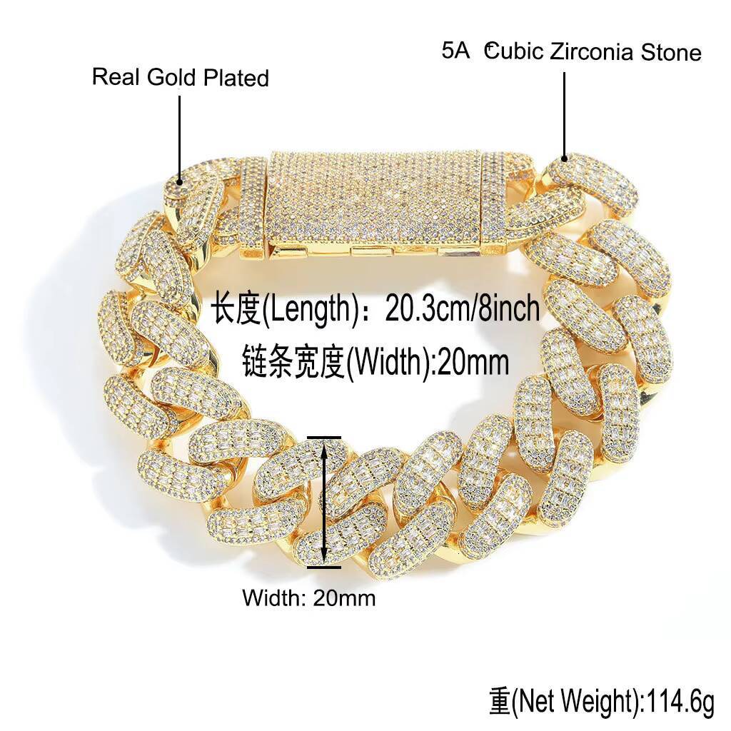 BES 20MM High Quality Gold Plated Brass k Necklace Zircon Cuban Chain Trend Personality Hip Hop Jewelry