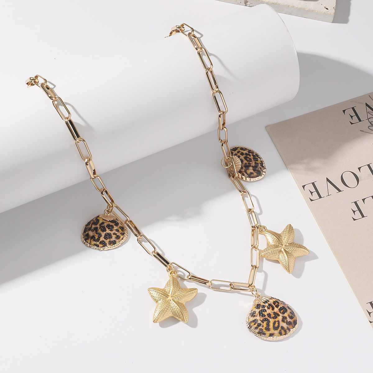 Leopard Pattern Sea Star Conch Pendant Summer Leisure Beach Vacation Wind Internet Celebrity Ins Necklace