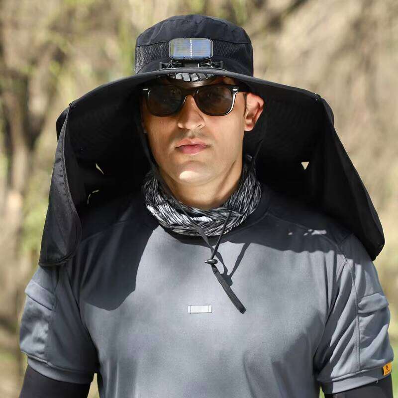 Outdoor Neck Gaiter with Solar Fan Sun Protection Men's Fishing Bucket Hat