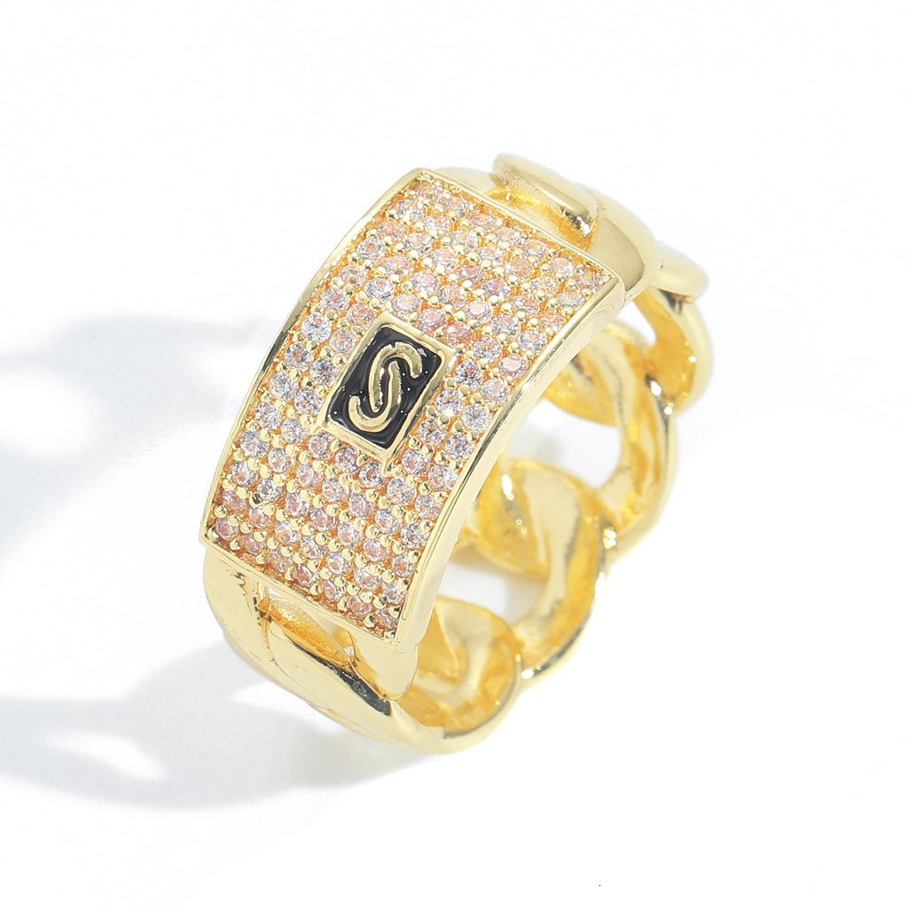 Unique Fashion Hip-Hop Geometric Moissanite Ring 14K Gold Full Diamond Cuban Chain Design Trendy Ring moissanite