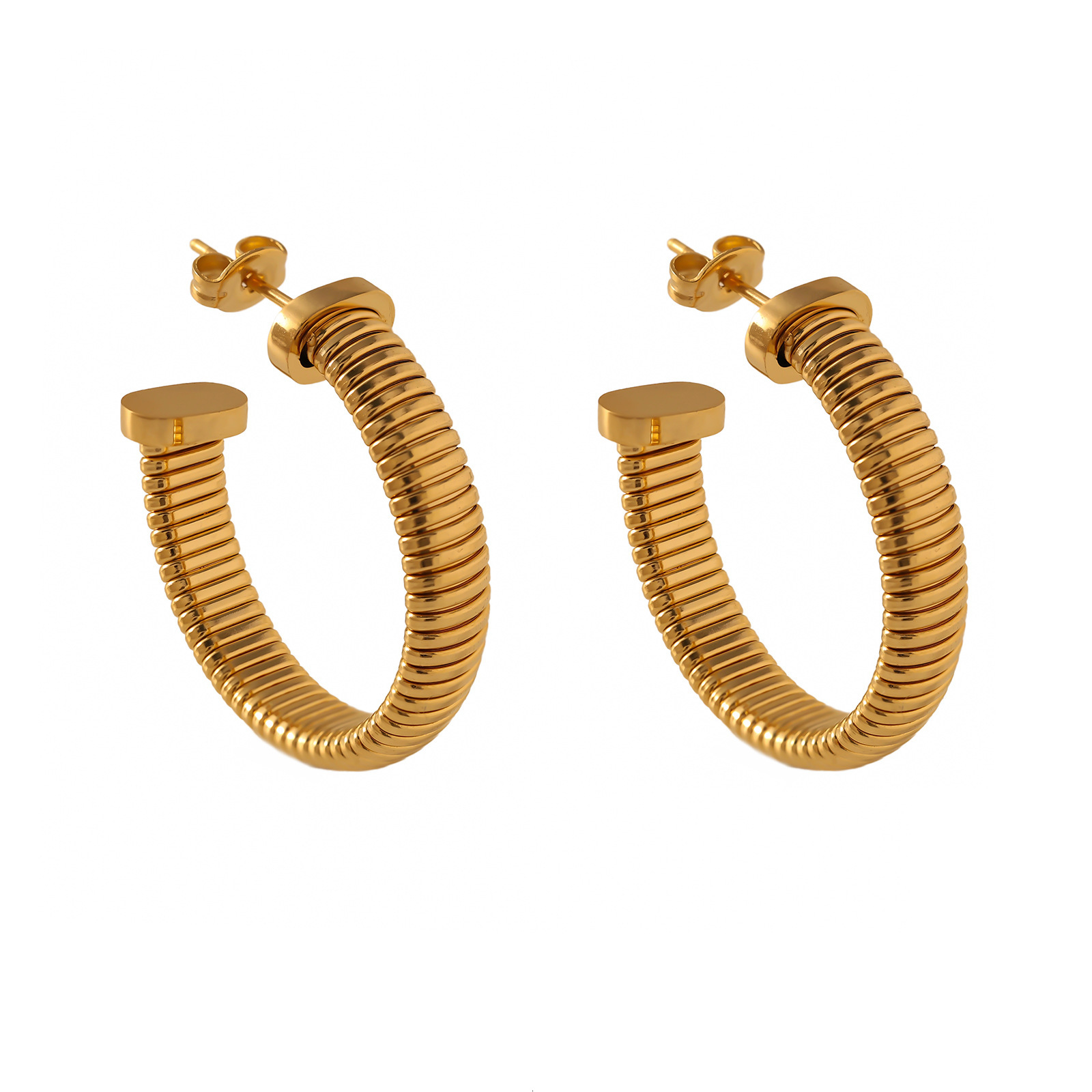 Internet Celebrity Gold Stainless Steel Twisted Hoop Light Earrings High-End Feel