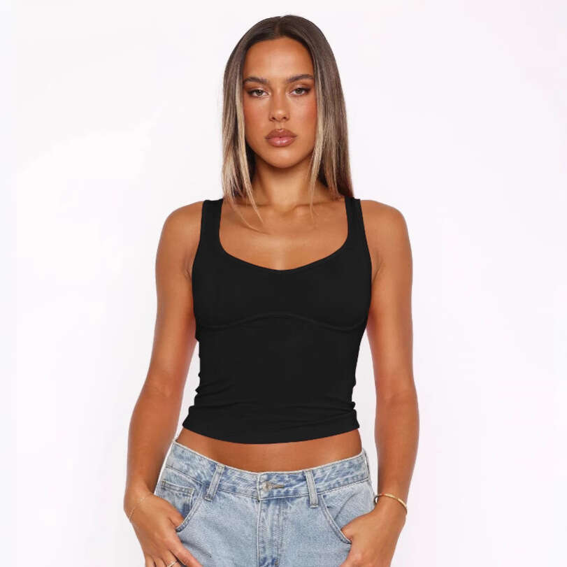 2025 Street Style Solid Color New Vest Sexy Sleeveless Slim Fit Crop Top Summer Y2K Small V-neck 1062