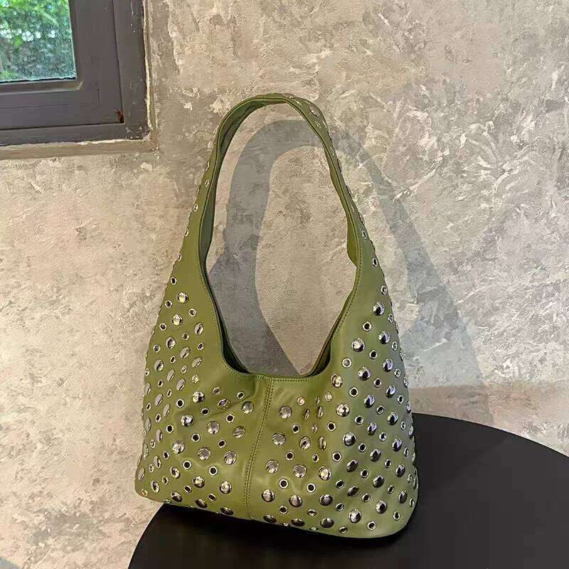 Fashion Punk Metal Rivet Bucket High Quality Underarm Shoulder Tote 2025 European And American New Trendy Motorcycle Bag