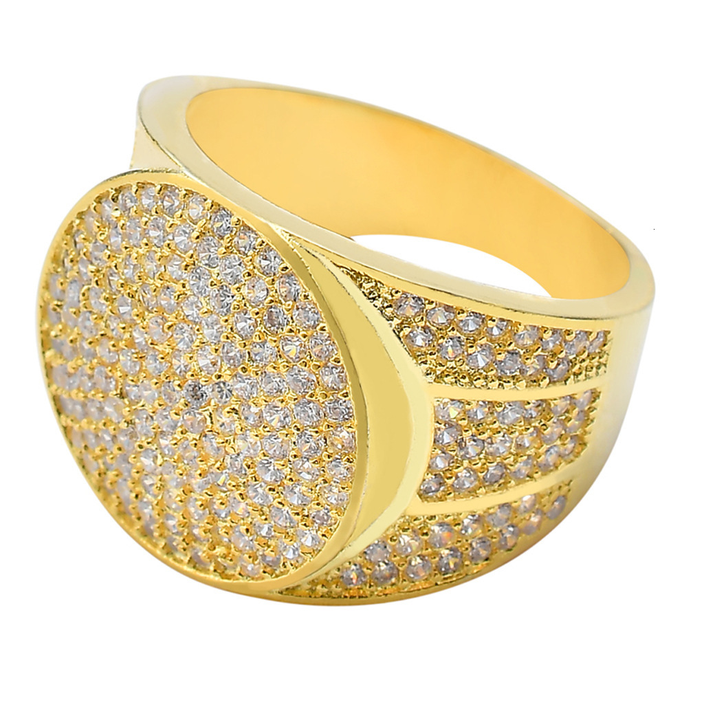 18k True Gold Electroplated Micro Set Moissanite Hiphop Ring Hiphop Mens Personalized Gold Ring moissanite