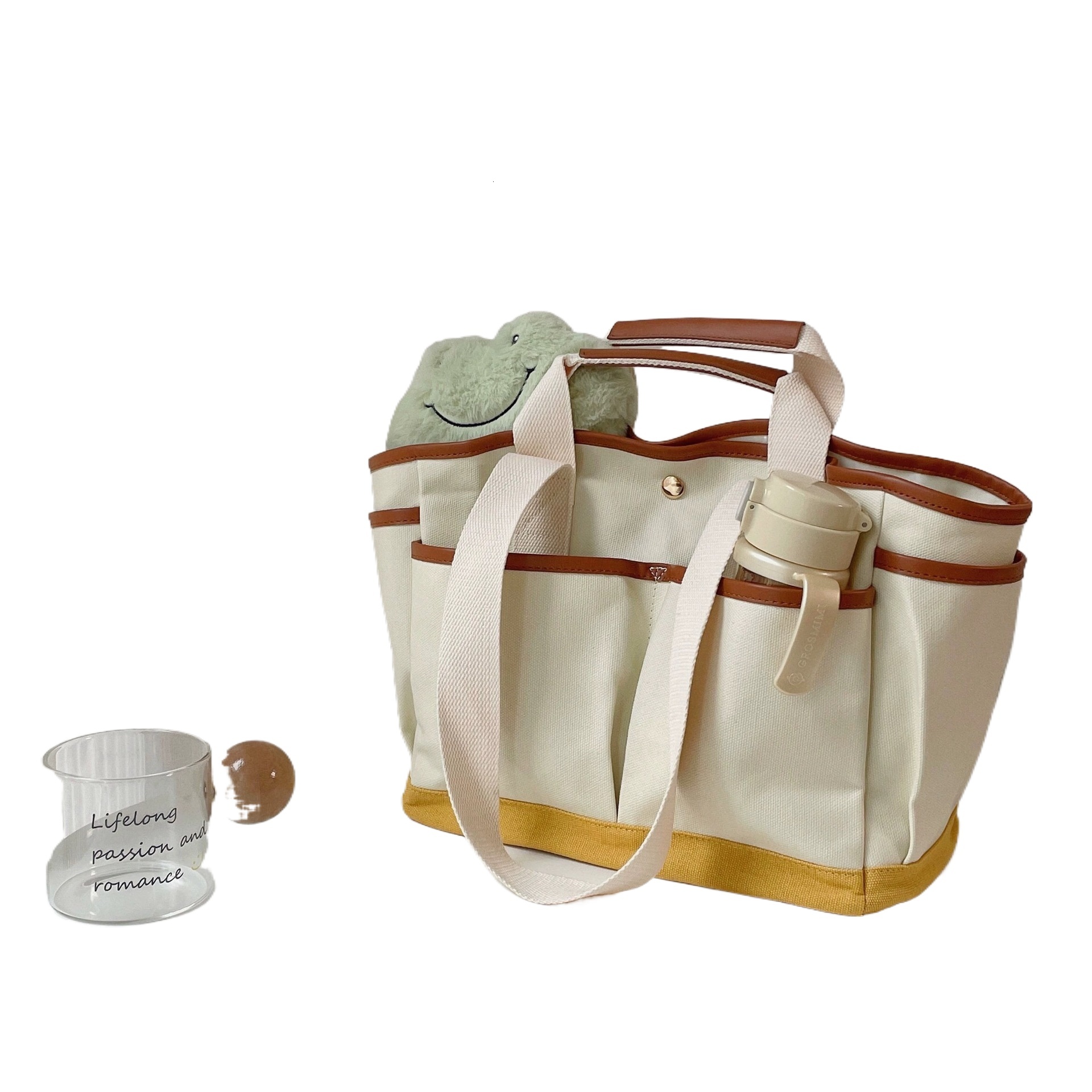 designer 2025 New Korean Style Fashion Color-Block Canvas Tote Bag Travel Business Trip Large Capacity Mommy Bag for Women