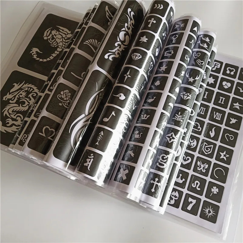 40 Sheet 1000 Maps Airbrush Glitter Tattoo Stencil Woman Girl Kids Drawing Template Small Flower Butterfly Cartoon Stencil 250530