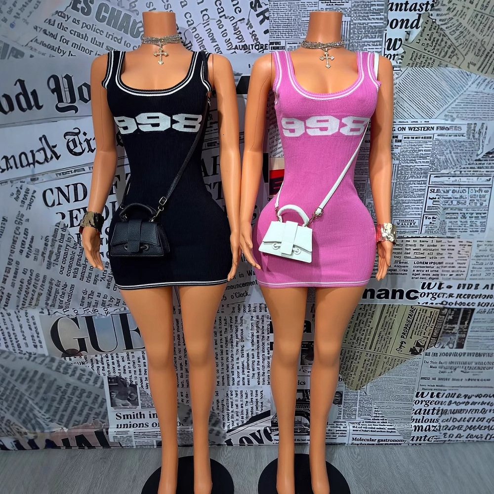 Designer T Shirt Summer New European And American Style Sporty Sexy Street Knitted Tight Letter Low Cut Dress Women S Fashion Essentials Summer Dress
