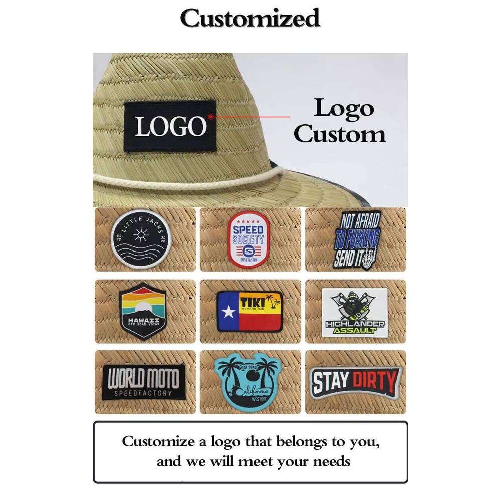 Outdoor Beach Fisherman Sun Custom Natural Paper Wholesale Embroidered Lifeguard Straw Hat Men