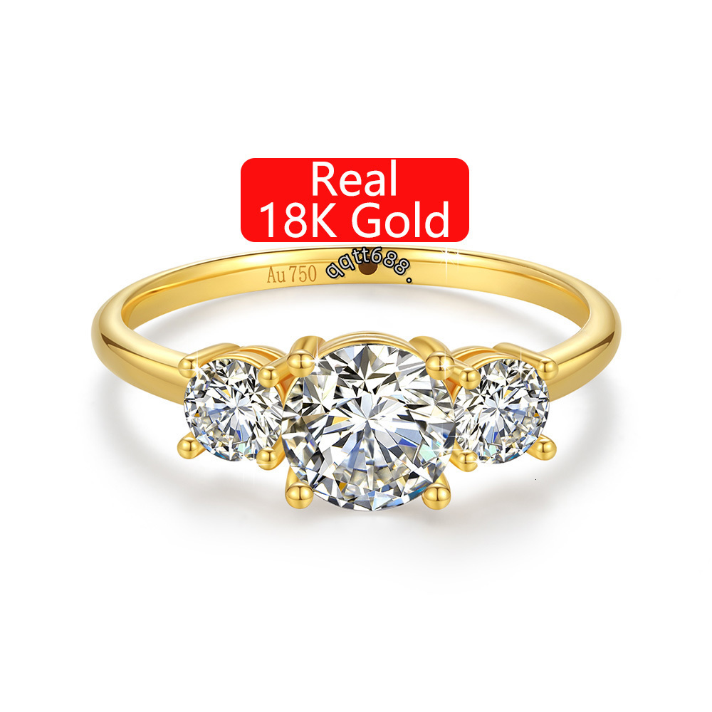 Classic 3 Stone Design Fine Jewelry Moissanite Engagement Wedding Ring Woman Hollow Genuine 18K Gold Rings Bijoux