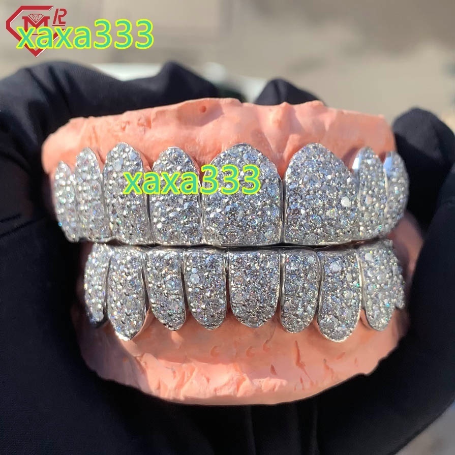 Hiphop Iced Out Grillz for Teeth 18k Gold Plated Jumbo 2mm Stone Deep Cut Vvs Moissanite Grillz Custom